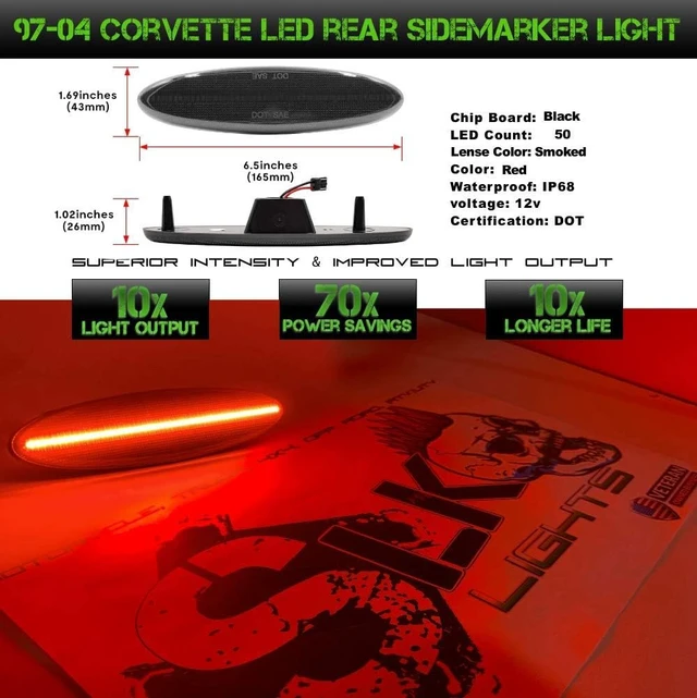 Alt view image 2 of 7 - -Lights C5 Red LED Rear Side Marker Fender Lights Better than OEM Replacement for 1997-2004 Coupe Z06 Convertible Corvette accessories (Smoked Lens)