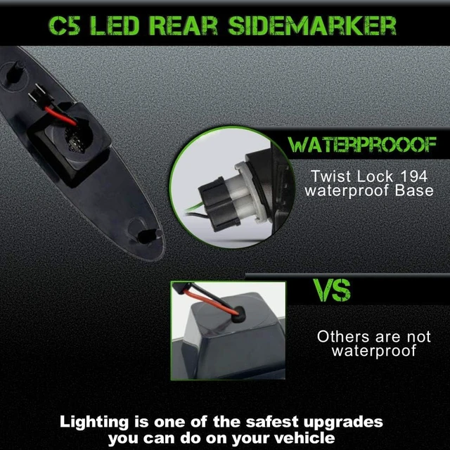 Alt view image 5 of 7 - -Lights C5 Red LED Rear Side Marker Fender Lights Better than OEM Replacement for 1997-2004 Coupe Z06 Convertible Corvette accessories (Smoked Lens)