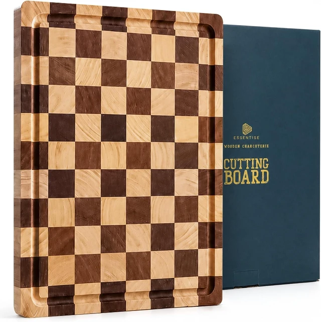Main image of Checkered Wood Cutting Board, Large Rectangular, 17 x 12 in