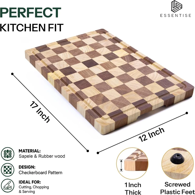 Alt view image 2 of 7 - Checkered Wood Cutting Board, Large Rectangular, 17 x 12 in