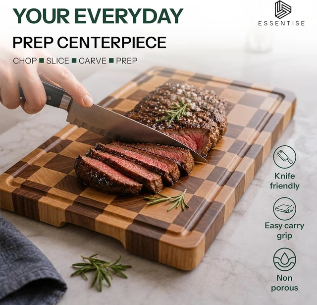 Alt view image 4 of 7 - Checkered Wood Cutting Board, Large Rectangular, 17 x 12 in