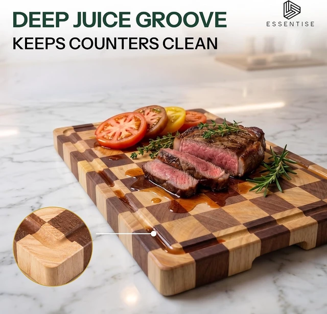Alt view image 5 of 7 - Checkered Wood Cutting Board, Large Rectangular, 17 x 12 in