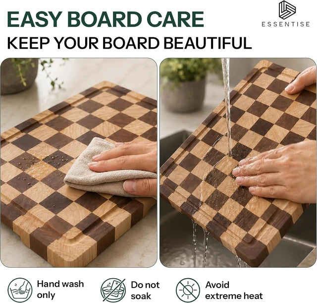 Alt view image 6 of 7 - Checkered Wood Cutting Board, Large Rectangular, 17 x 12 in