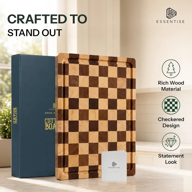 Alt view image 7 of 7 - Checkered Wood Cutting Board, Large Rectangular, 17 x 12 in