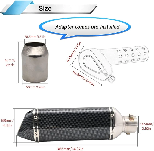 Alt view image 2 of 7 - Motorcycle Slip On Muffler,1.5-2" Carbon Fiber Unversal Slip on Silencers