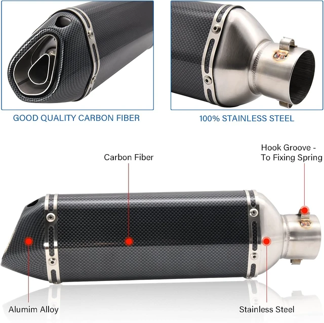 Alt view image 4 of 7 - Motorcycle Slip On Muffler,1.5-2" Carbon Fiber Unversal Slip on Silencers