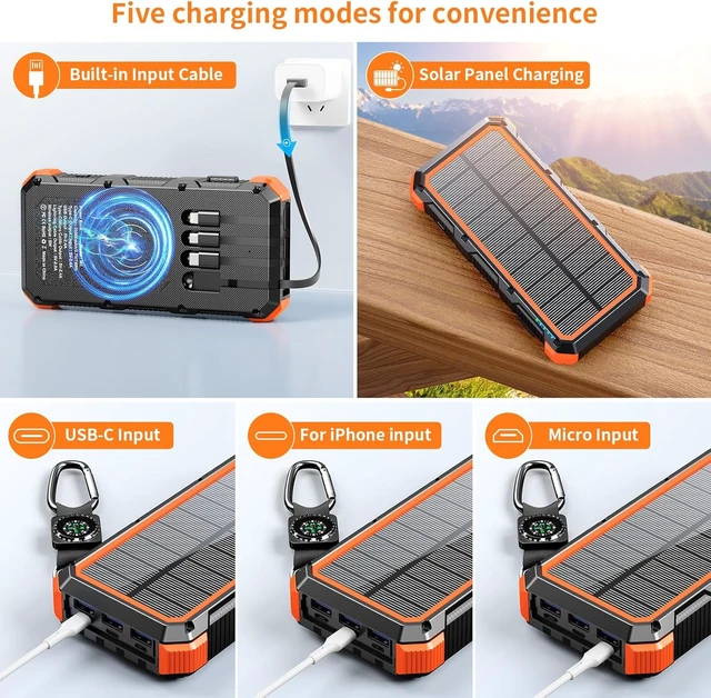 Alt view image 3 of 7 - Solar Charger Power Bank 20000mAh Wireless Charger QC 3.0 Fast Charging Power Bank 8 Outputs 4 Inputs Solar Portable Charger Compatible with All Mobile Devices,SOS/Strobe/Strong Flashlights (orange)