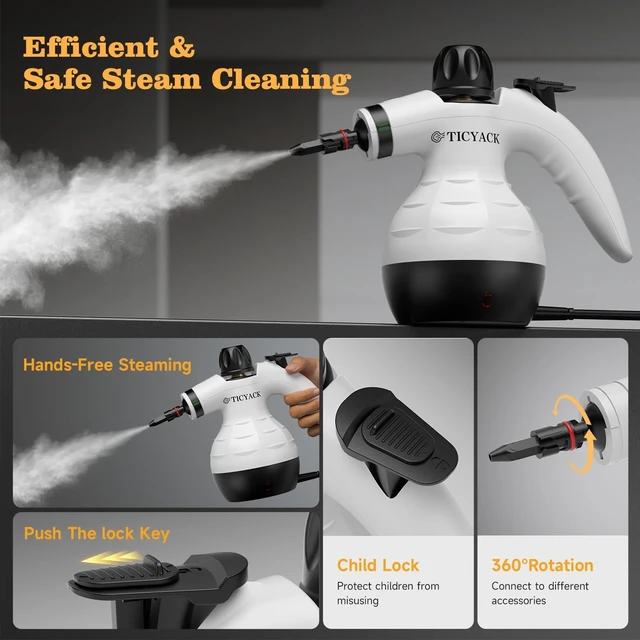 Alt view image 5 of 7 - Handheld Steam Cleaner with 16 Accessories & Safety Lock, White