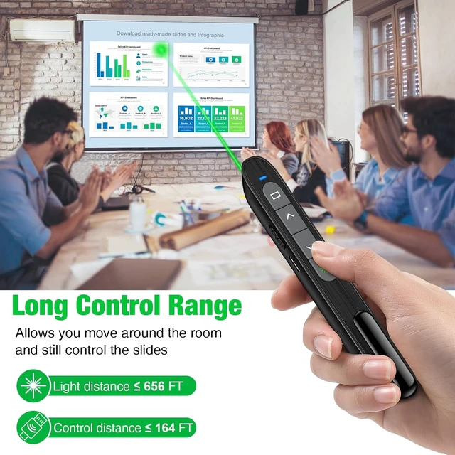 Alt view image 3 of 7 - 2 in 1 USB Type C Rechargeable Presentation Clicker with Green Pointer, Wireless Presenter for PowerPoint Presentation PPT Clicker, 2.4GHz Presentation Remote Slide Advancer for Computer MacBook