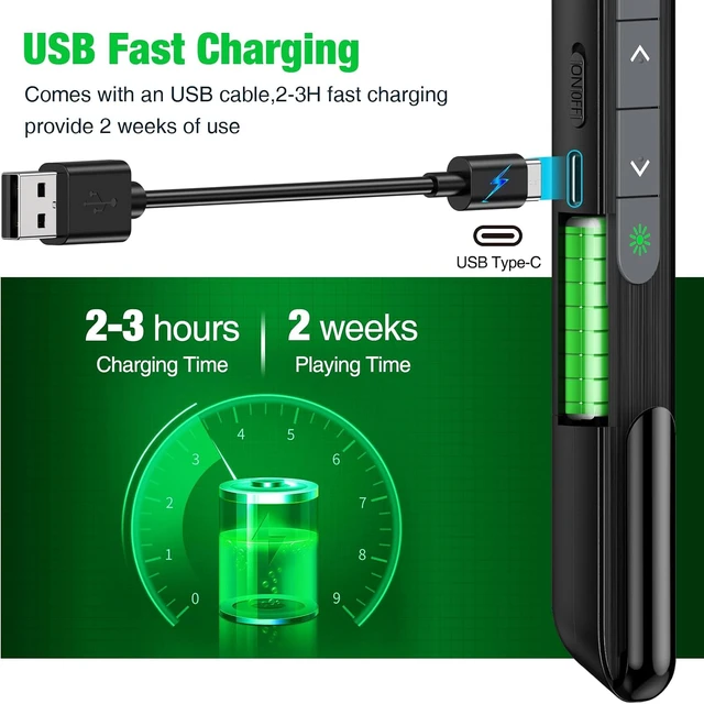 Alt view image 5 of 7 - 2 in 1 USB Type C Rechargeable Presentation Clicker with Green Pointer, Wireless Presenter for PowerPoint Presentation PPT Clicker, 2.4GHz Presentation Remote Slide Advancer for Computer MacBook