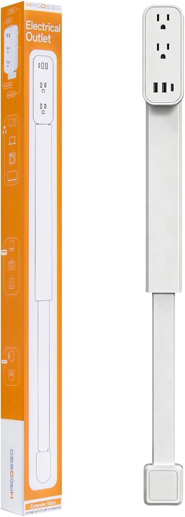 Main image of Outlet Extender Stick - Features USB-A, USB-C and 2 AC Outlets, Extends 17.5"-29.1", Rotates 360° Access Hard-to-Reach Outlets, Wall Plug Power Socket Expander Nightstands, Sofa, Desks and More
