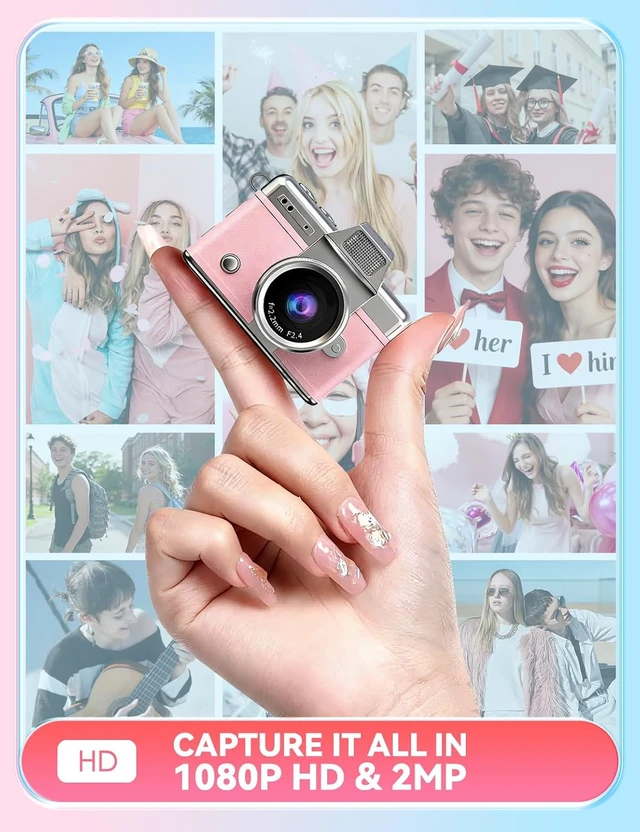 Alt view image 2 of 7 - Mini Keychain Camera, 1080P Portable Digital Camera with 1.47 Flip LCD & Flash, Retro Collectible Pocket Camera for Travel, Parties, Birthday(Pink32GB)