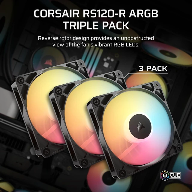 Alt view image 2 of 7 - RS120-R ARGB 120mm PWM ARGB Reverse Fans Reverse Rotor, +5V ARGB Connections, Eight RGB LEDs, High Static Pressure, Daisy-Chain, Magnetic Dome Bearing, Zero RPM Mode Triple Pack Black