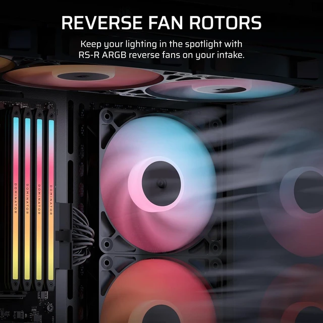 Alt view image 3 of 7 - RS120-R ARGB 120mm PWM ARGB Reverse Fans Reverse Rotor, +5V ARGB Connections, Eight RGB LEDs, High Static Pressure, Daisy-Chain, Magnetic Dome Bearing, Zero RPM Mode Triple Pack Black
