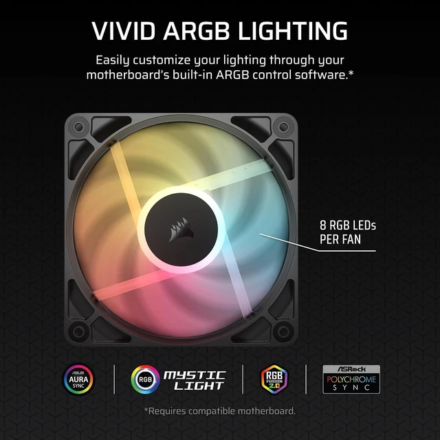 Alt view image 4 of 7 - RS120-R ARGB 120mm PWM ARGB Reverse Fans Reverse Rotor, +5V ARGB Connections, Eight RGB LEDs, High Static Pressure, Daisy-Chain, Magnetic Dome Bearing, Zero RPM Mode Triple Pack Black