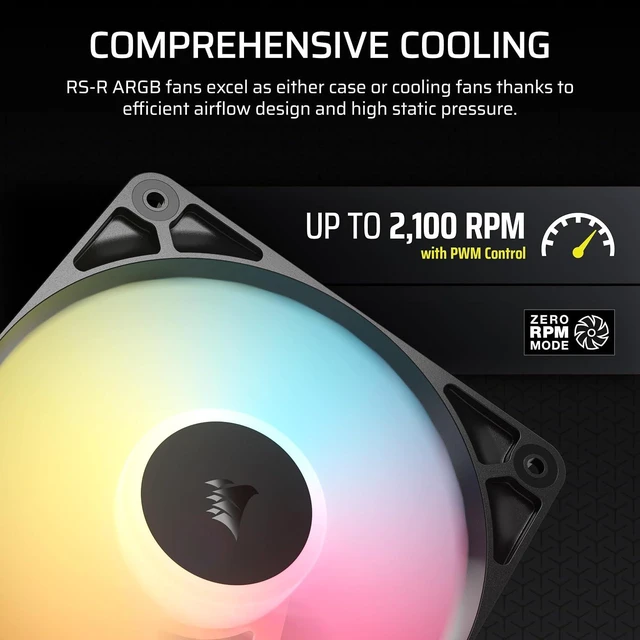 Alt view image 6 of 7 - RS120-R ARGB 120mm PWM ARGB Reverse Fans Reverse Rotor, +5V ARGB Connections, Eight RGB LEDs, High Static Pressure, Daisy-Chain, Magnetic Dome Bearing, Zero RPM Mode Triple Pack Black