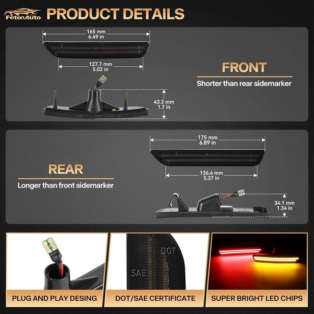 Alt view image 3 of 7 - Amber Red LED Side Marker Lights For 2010-2014 Ford Mustang GT