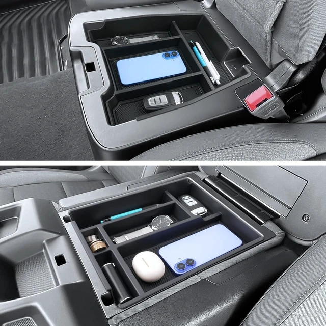 Main image of For Chevy Silverado Center Console Organizer - 2 Pack Black - Refreshed Models 2019-2026 Chevy Silverado 1500 & 2020-2026 Silverado 2500HD 3500HD Pickup Truck Accessories - (Split-Bench Folding Seat)