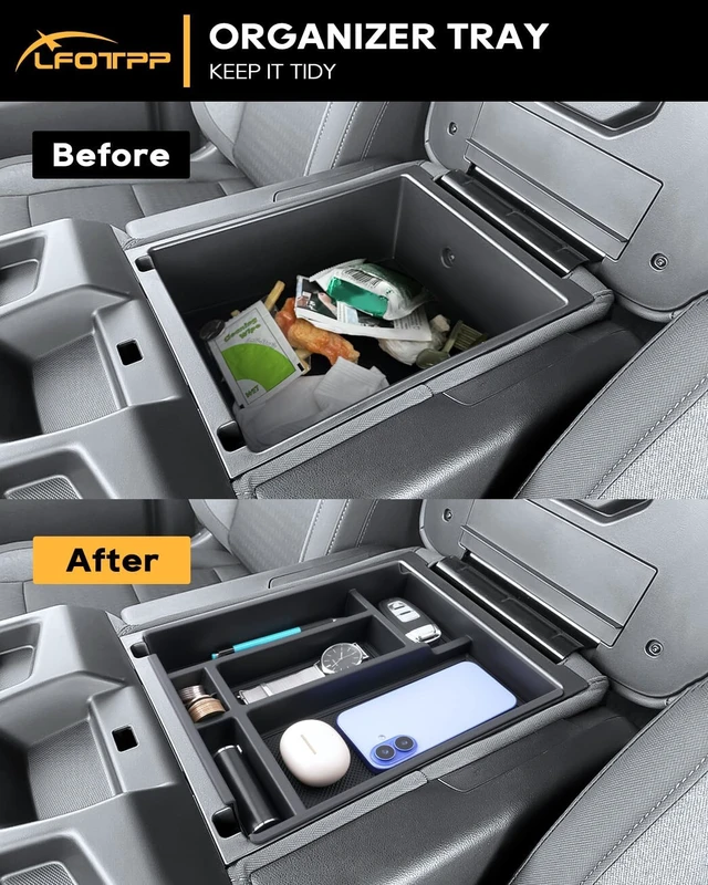 Alt view image 3 of 7 - For Chevy Silverado Center Console Organizer - 2 Pack Black - Refreshed Models 2019-2026 Chevy Silverado 1500 & 2020-2026 Silverado 2500HD 3500HD Pickup Truck Accessories - (Split-Bench Folding Seat)