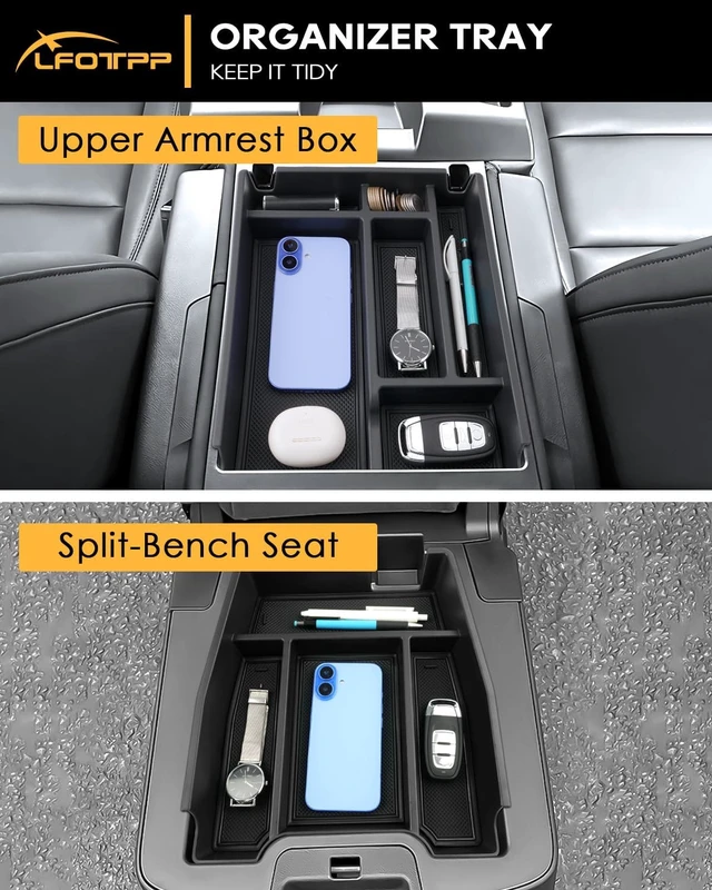 Alt view image 4 of 7 - For Chevy Silverado Center Console Organizer - 2 Pack Black - Refreshed Models 2019-2026 Chevy Silverado 1500 & 2020-2026 Silverado 2500HD 3500HD Pickup Truck Accessories - (Split-Bench Folding Seat)