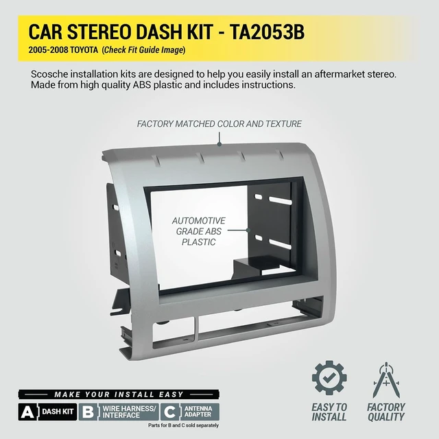 Alt view image 4 of 7 - TA2053B Double DIN Radio Install Dash Kit Compatible with Select 2005-2008 Toyota Tacoma - Aftermarket Car Stereo Installation Kit - See Fit Guide in Images to Verify Vehicle Compatibility