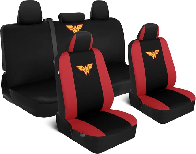 Main image of BDK Wonder Woman Car Seat Covers - Full 9 Piece Set - Warner Brothers Polyester Seat Protectors Black & Red