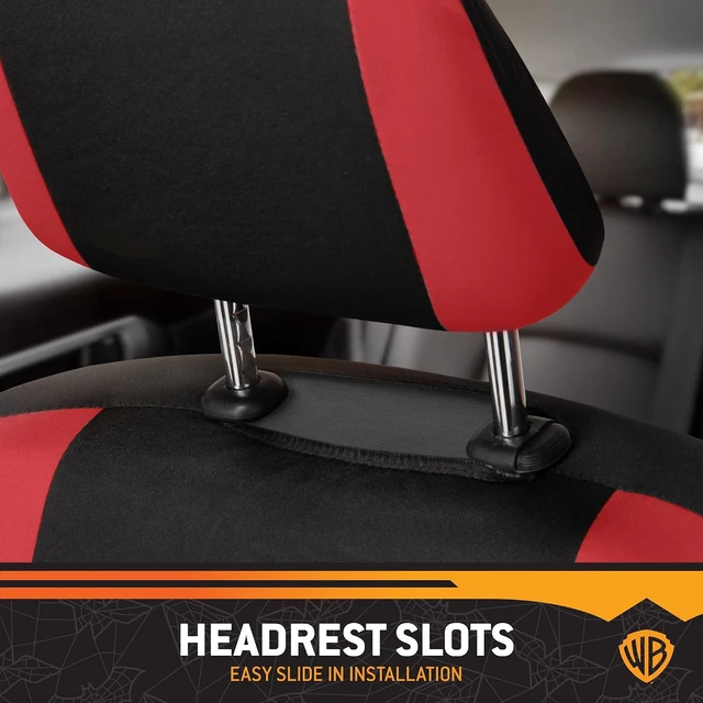 Alt view image 7 of 7 - BDK Wonder Woman Car Seat Covers - Full 9 Piece Set - Warner Brothers Polyester Seat Protectors Black & Red