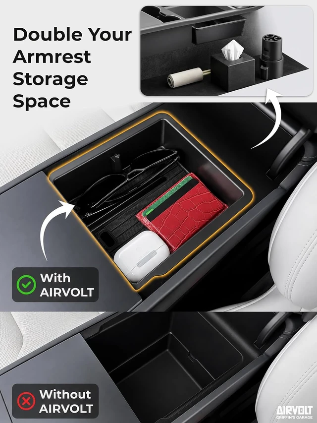 Alt view image 3 of 7 - Center Console Organizer Set for Tesla Model Y Juniper (Premium & Performance 2025/2026) and Model 3 Highland (All Trims 2024/25/26) 4PCS Tesla Interior Accessories Black