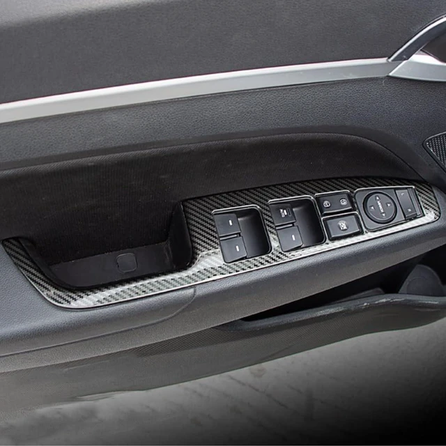 Main image of Compatible with 2017 2018 2019 Hyundai Elantra Door Window Switch Panel Cover (Carbon Style Rear Door Without Seat Heating Buttons)