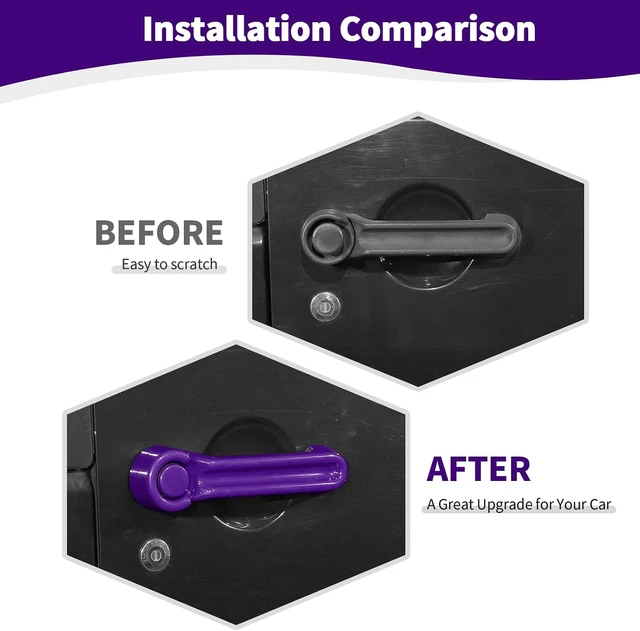 Alt view image 2 of 7 - for Jeep JK Door Handle Cover Trim Purple for Jeep Wrangler JK 4DR 2007-2017 Purple Exterior Accessories 5pcs