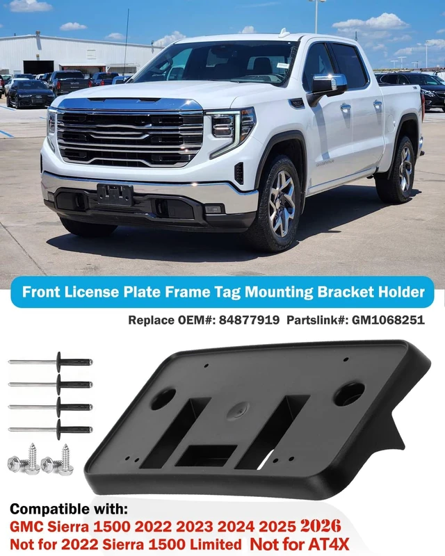 Alt view image 2 of 7 - Front License Plate Frame for GMC Sierra 1500 2022 2023 2024 2025 2026 Front Bumper License Plate Holder Mounting Bracket Replace # 84877919 GM1068251