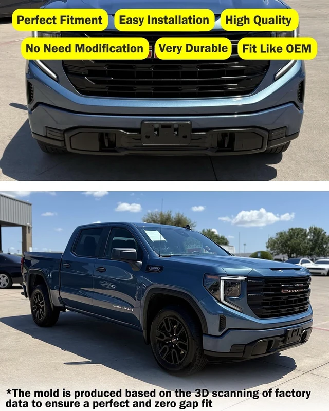 Alt view image 3 of 7 - Front License Plate Frame for GMC Sierra 1500 2022 2023 2024 2025 2026 Front Bumper License Plate Holder Mounting Bracket Replace # 84877919 GM1068251