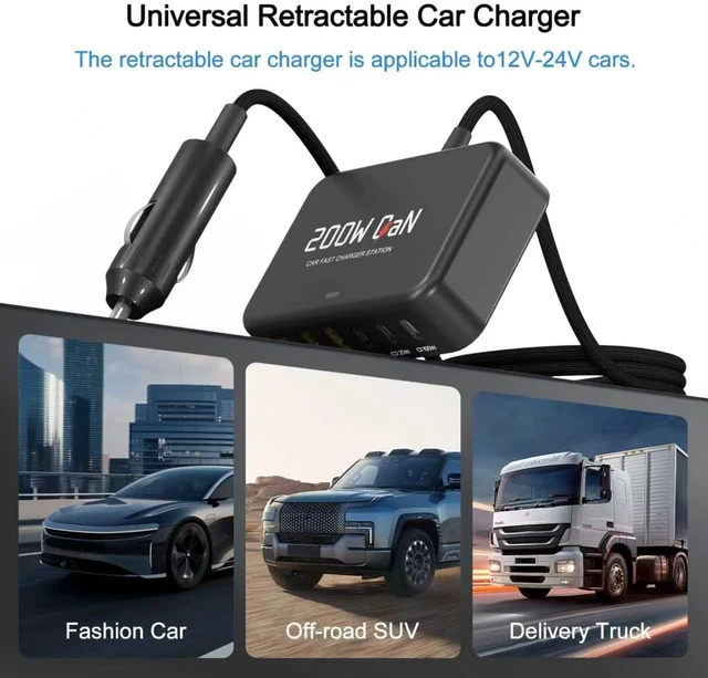 Alt view image 4 of 7 - 200W Car Fast Charging Station 6 Ports Compatible with MacBook pro/Air/M5 M4 M3 M2 M1///HP for iPhone18/17/16/15 Series Galaxy S26/S25 Ultra/S24 Series and More