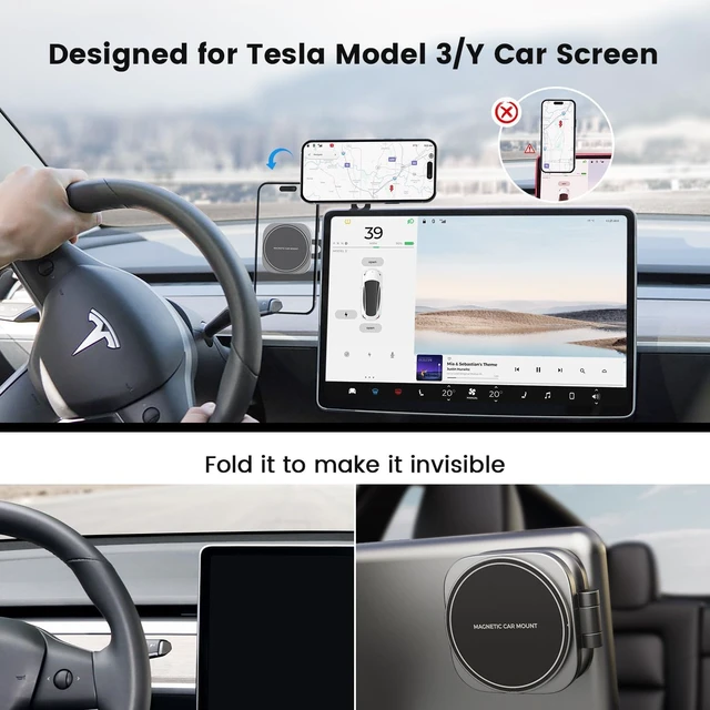 Alt view image 3 of 6 - Phone Mount for Tesla Model 3 Model Y, Strong Magnetic Designed for MagSafe Car Mount Phone Holder for Tesla Screen Monitor, Invisible Foldaway Tesla Accessories for iPhone 12/13/14/15 Series