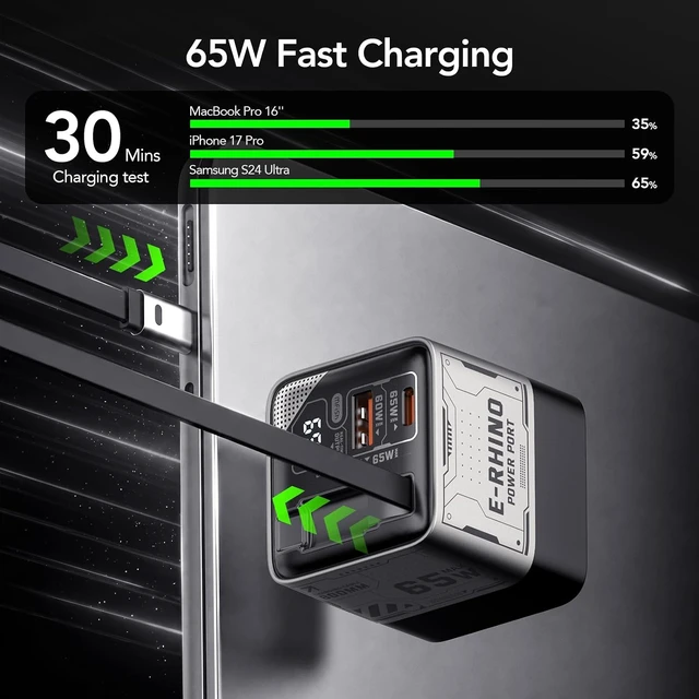 Alt view image 2 of 7 - 65W GaN USB C Charger with Retractable Cable, Wall Charger Block