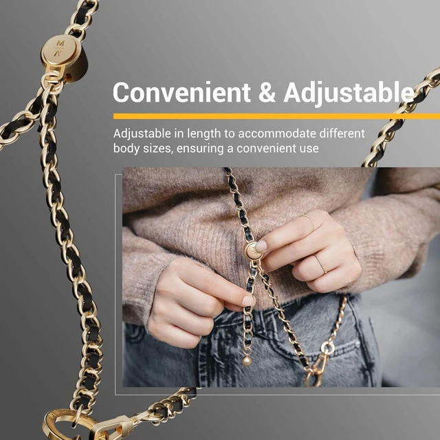 Alt view image 5 of 7 - Cell Phone Chain Lanyard Crossbody with Tether Tab & Attachment Clip, Metal & Leather Strap with 360 Rotatable Buckle Adjustable Length, Chic Rust-Proof Strap for iPhone (Classic Gold)