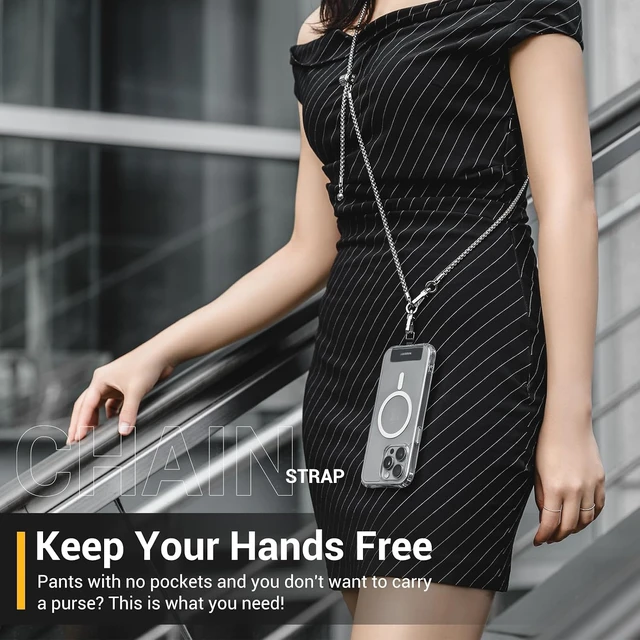Alt view image 7 of 7 - Cell Phone Chain Lanyard Crossbody with Tether Tab & Attachment Clip, Metal & Leather Strap with 360 Rotatable Buckle Adjustable Length, Chic Rust-Proof Strap for iPhone (Classic Gold)