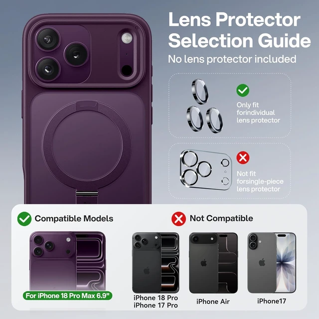 Alt view image 3 of 3 - Durable Magnetic Stand for iPhone 18 Pro Max Case, Matte Burgundy