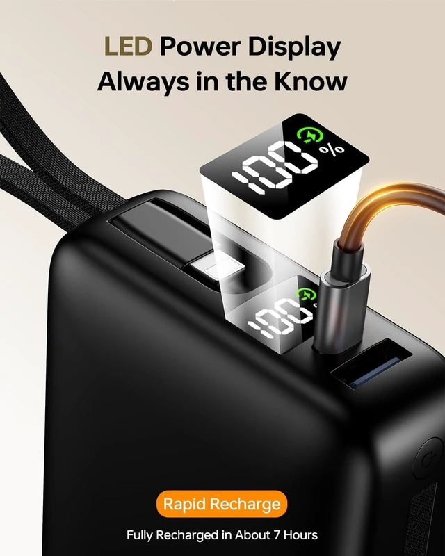 Alt view image 5 of 7 - Portable Charger 50000mAh, 22.5W Fast Charge Power Bank Built-in 2 Cables