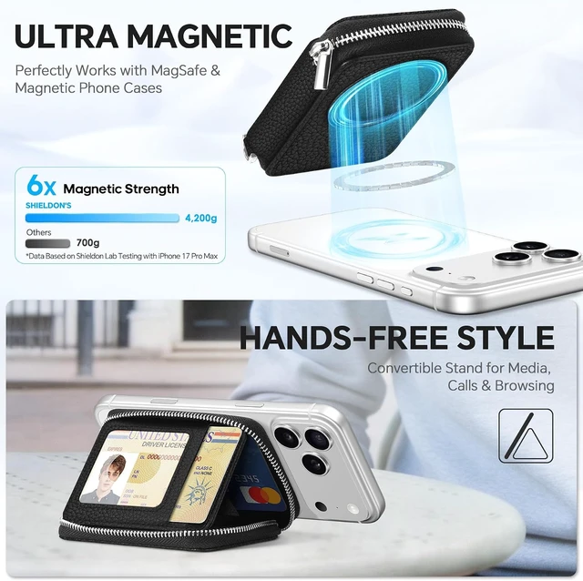 Alt view image 4 of 7 - Genuine Leather Wallet for MagSafe, 12 Card Holder, RFID Blocking