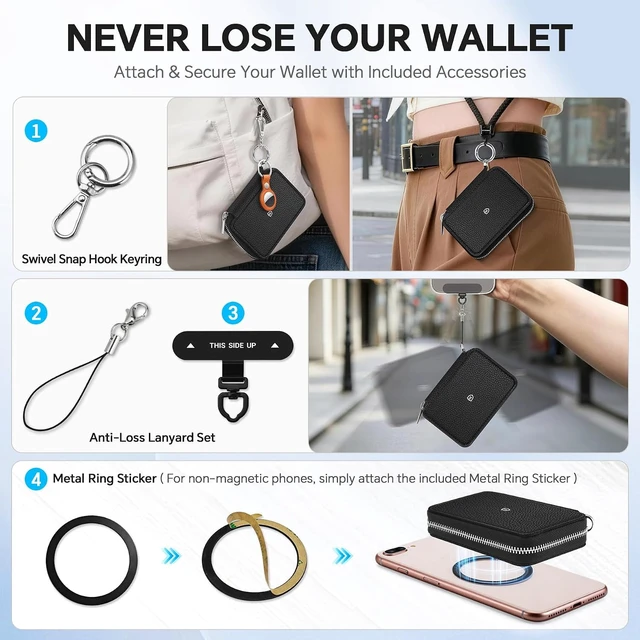 Alt view image 7 of 7 - Genuine Leather Wallet for MagSafe, 12 Card Holder, RFID Blocking