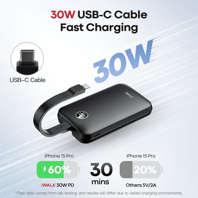 Alt view image 2 of 7 - Magnetic Power Bank 10000mAh, 30W Wireless Portable Charger with Fast Charging USB-C Cable,Qi2 Certified 15W Battery Pack with LED Display for iPhone 18 Pro/17/16/15/14/13 Series, Galaxy