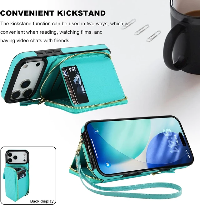 Alt view image 6 of 7 - Crossbody Wallet Case for iPhone 18 Pro Max / 17 Pro Max Mint Green