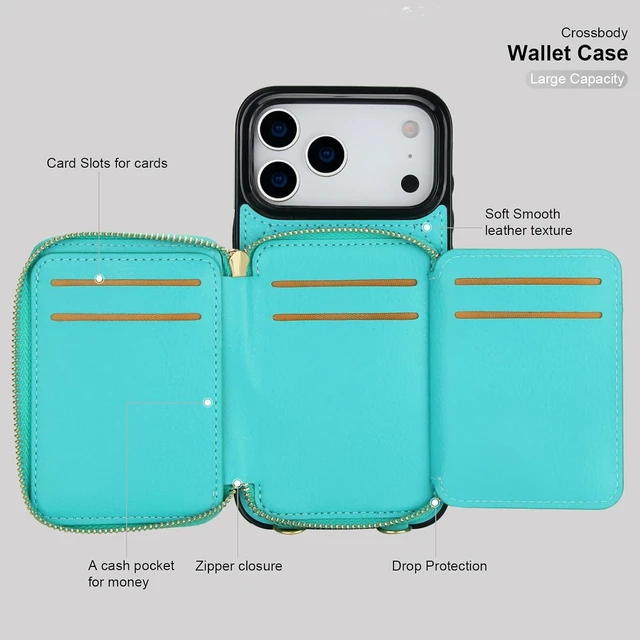 Alt view image 7 of 7 - Crossbody Wallet Case for iPhone 18 Pro Max / 17 Pro Max Mint Green