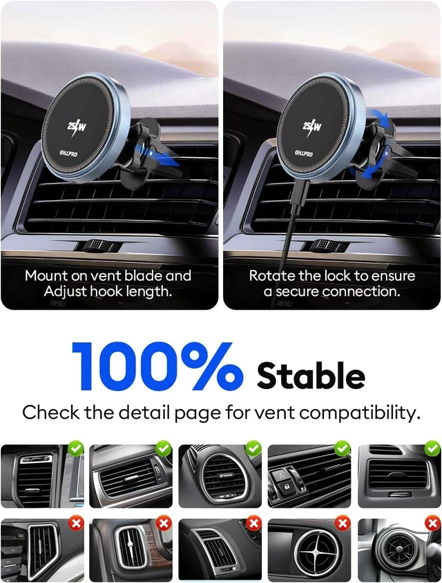 Alt view image 6 of 7 - 25W MagSafe Car Charger Mount, Magnetic Wireless Car Charging Holder