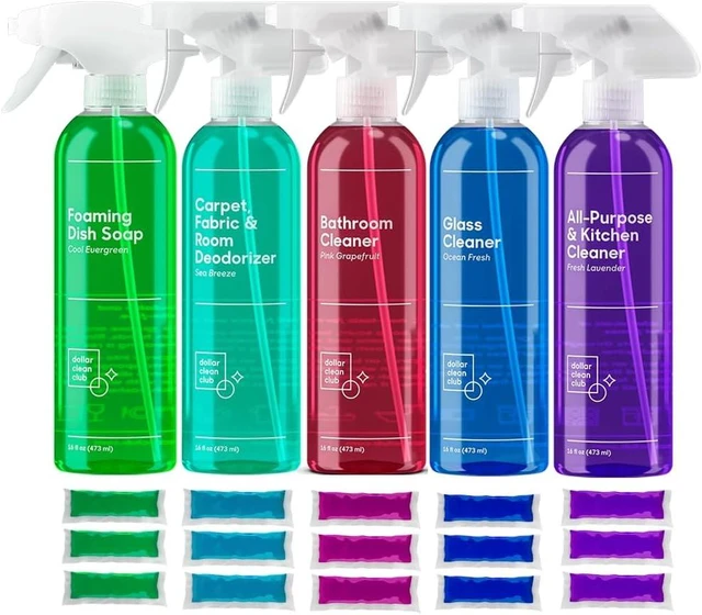 Main image of Complete Home Cleaning Kit - 15 Refill Pods and 5 Reusable Spray Bottles - Kitchen, Bath, Glass, Carpet and Foaming Dish Soap - Non-Toxic Eco-Friendly Cleaning Supplies Starter Set for Apartment