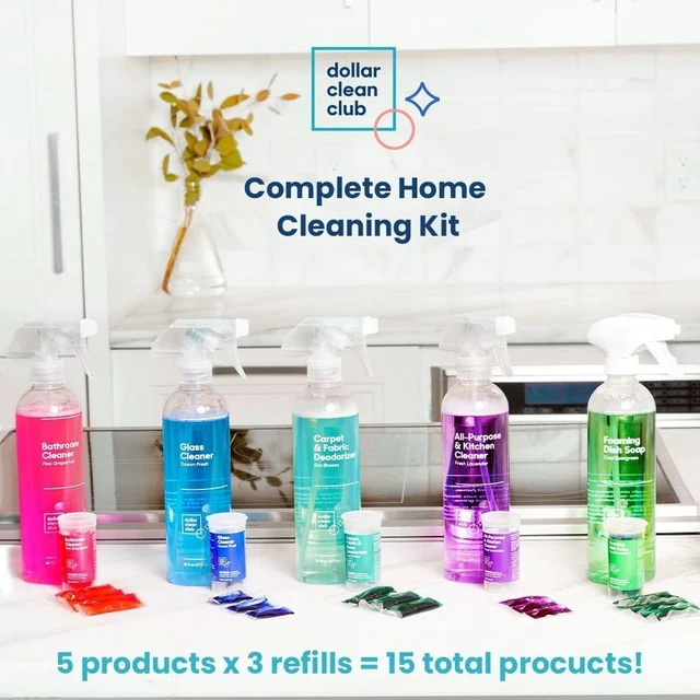 Alt view image 3 of 7 - Complete Home Cleaning Kit - 15 Refill Pods and 5 Reusable Spray Bottles - Kitchen, Bath, Glass, Carpet and Foaming Dish Soap - Non-Toxic Eco-Friendly Cleaning Supplies Starter Set for Apartment
