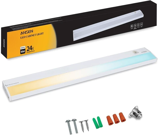Main image of Hardwired Under Cabinet Lighting, 24in 18W LED Light for Kitchen/Closet, 1237lm, CRI>92, R9>90, 5 Color Temperature, Dimmable, 2700K-5000K(Warm White, Cool White, Daylight)
