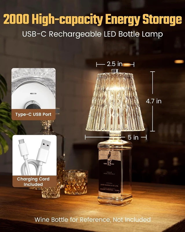 Alt view image 5 of 7 - Wireless Bottle Lamp Crystal Lampshade, LED Bottle Light Topper