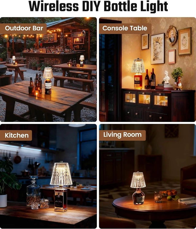 Alt view image 7 of 7 - Wireless Bottle Lamp Crystal Lampshade, LED Bottle Light Topper